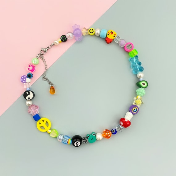 Mismatch Funky Bright Colorful Beaded Necklace Inspired by