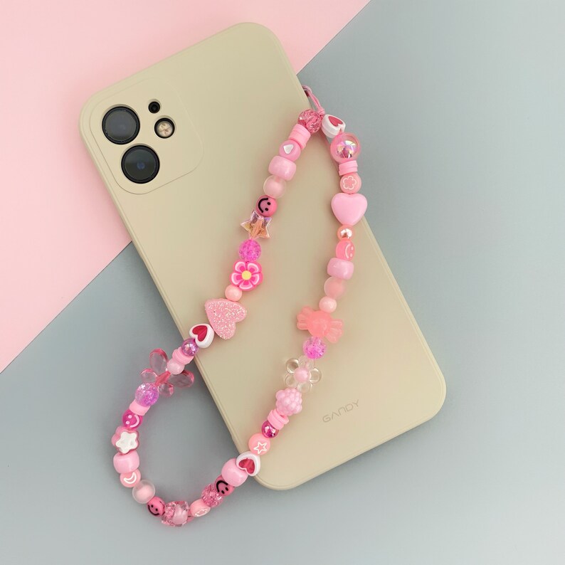 Pink beaded phone strap image 2
