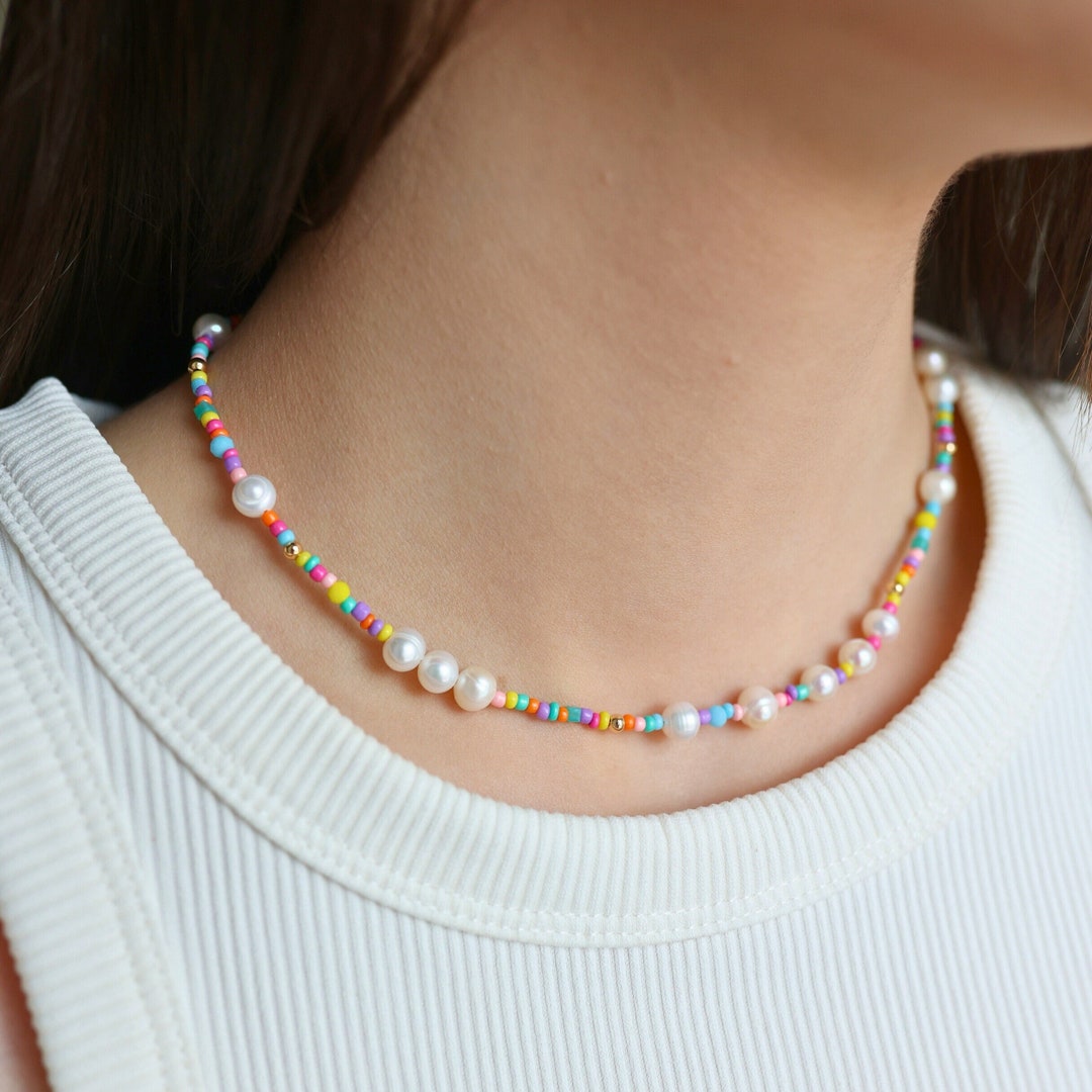 ☆【VINTAGE HOLLYWOOD】☆Rainbow Beads n Pearl Necklac.e☆ Rainbow Pearl Necklace, Rainbow Freshwater, Eliou, Harry