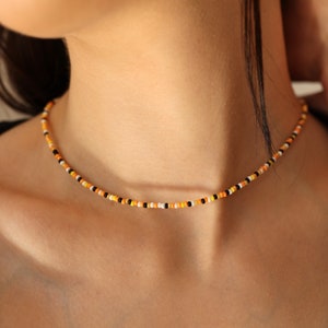 Oranje zwart-witte rocaillechokerketting Halloweenketting Halloweencadeau Herfstsieraden