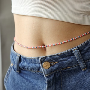Multicolour bead singel strand belly chain