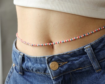 Multicolour bead singel strand belly chain