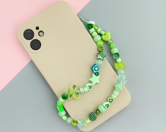 Green beaded phone strap
