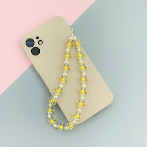 Yellow flower beaded phone strap
