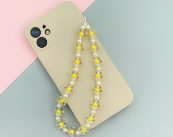 Yellow flower beaded phone strap