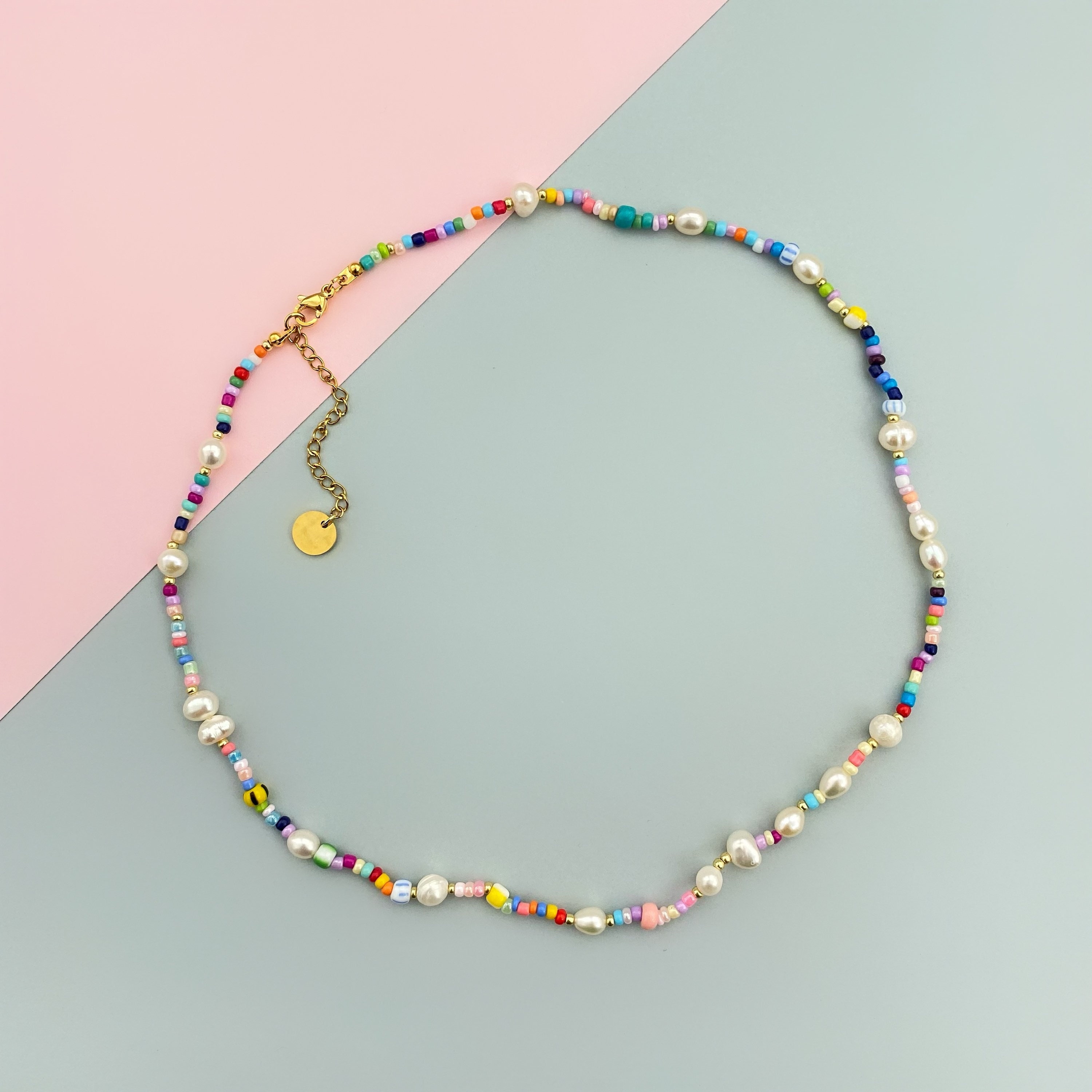 Random Colorful Seed Bead and Freshwater Pearl Beaded Choker photo