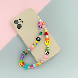 Mismatch funky bright colorful beaded phone strap inspired by 90s