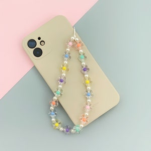 Pastel colorful flower beads phone strap inspired by 90s