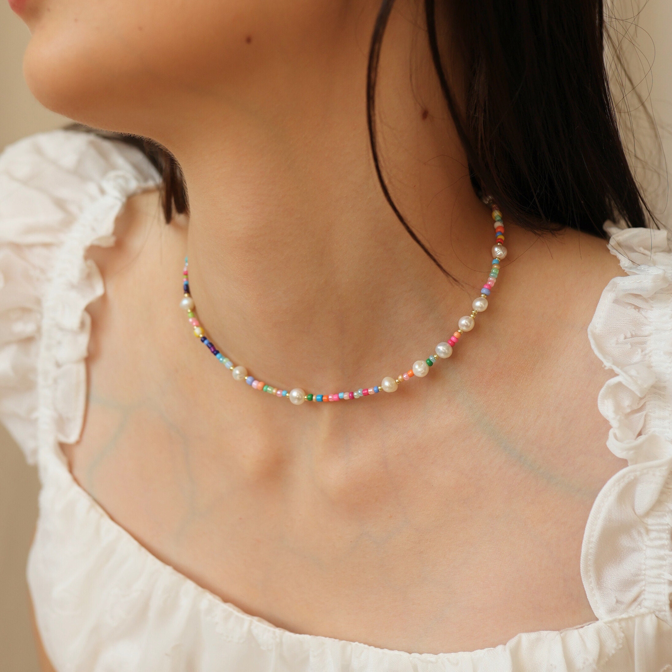Random Colorful Seed Bead and Freshwater Pearl Beaded