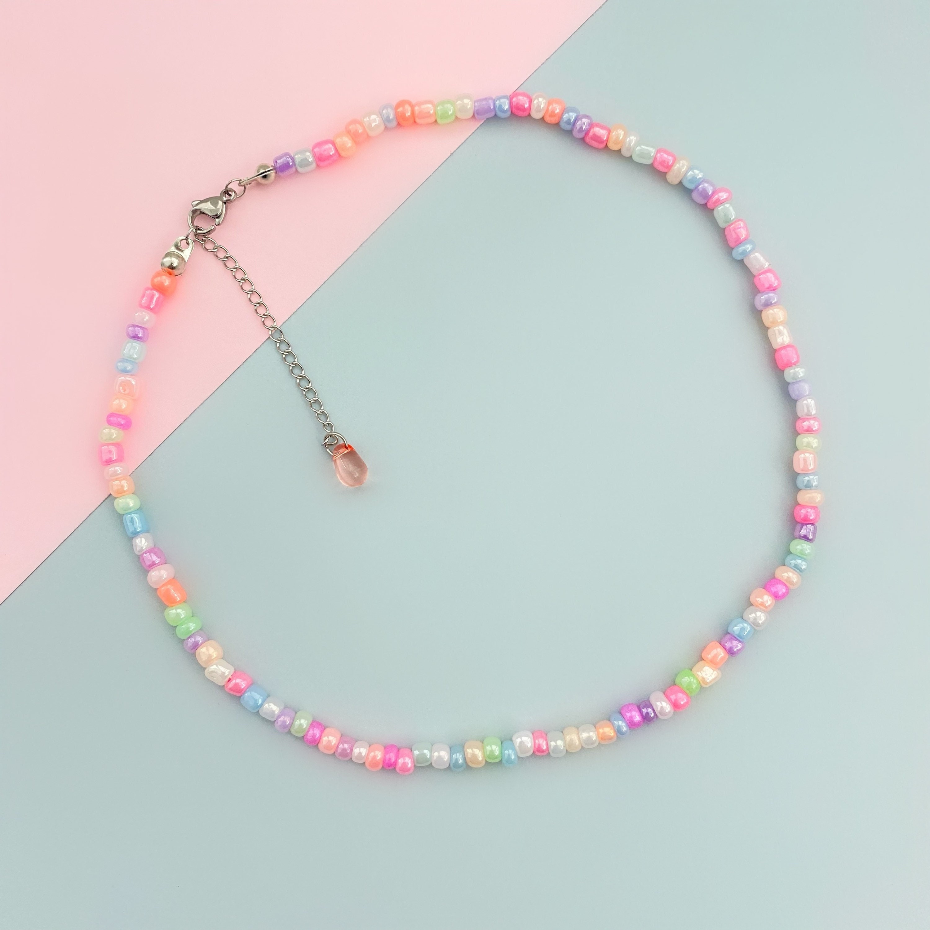 Sautoir Perles Style Bonbons Pastel - Multicolore Rose - Neuf Sans Emballage - Cadeau