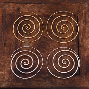 Brass Spiral Hoop Earrings: Gold & Silver Statement Jewelry