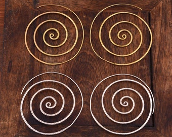 Gold & Silver Hoops, Spiral of Life Hoops, Brass Spiral Hoops Earrings, Hoop Earrings, Spiral Earrings, Statement Earrings, Big Earrings