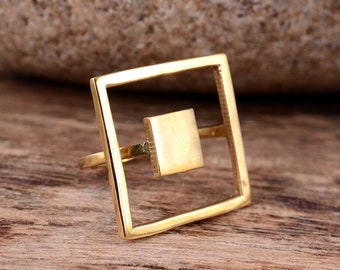 Square Ring, Open Simple Ring, Pura Vida, Gold Square Ring, Brass Square Ring, Bohemian Simple Ring, Gold Simple Ring, Geometric Ring