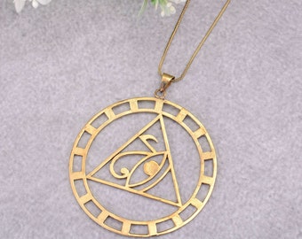 Brass Eye of Ra Necklace: Egyptian Protection Pendant