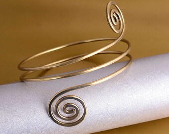 Plain Jewelry, Grecian Double Swirl Upper Arm Cuff, Brass Arm Band, Armlet