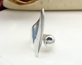 Modern Silver Statement Ring, Geometric Ring, Bold Minimalist Jewelry, Handmade Artisan Silver Ring
