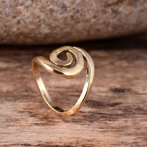 Gold Brass Spiral Ring: Asymmetric Boho Statement Jewelry