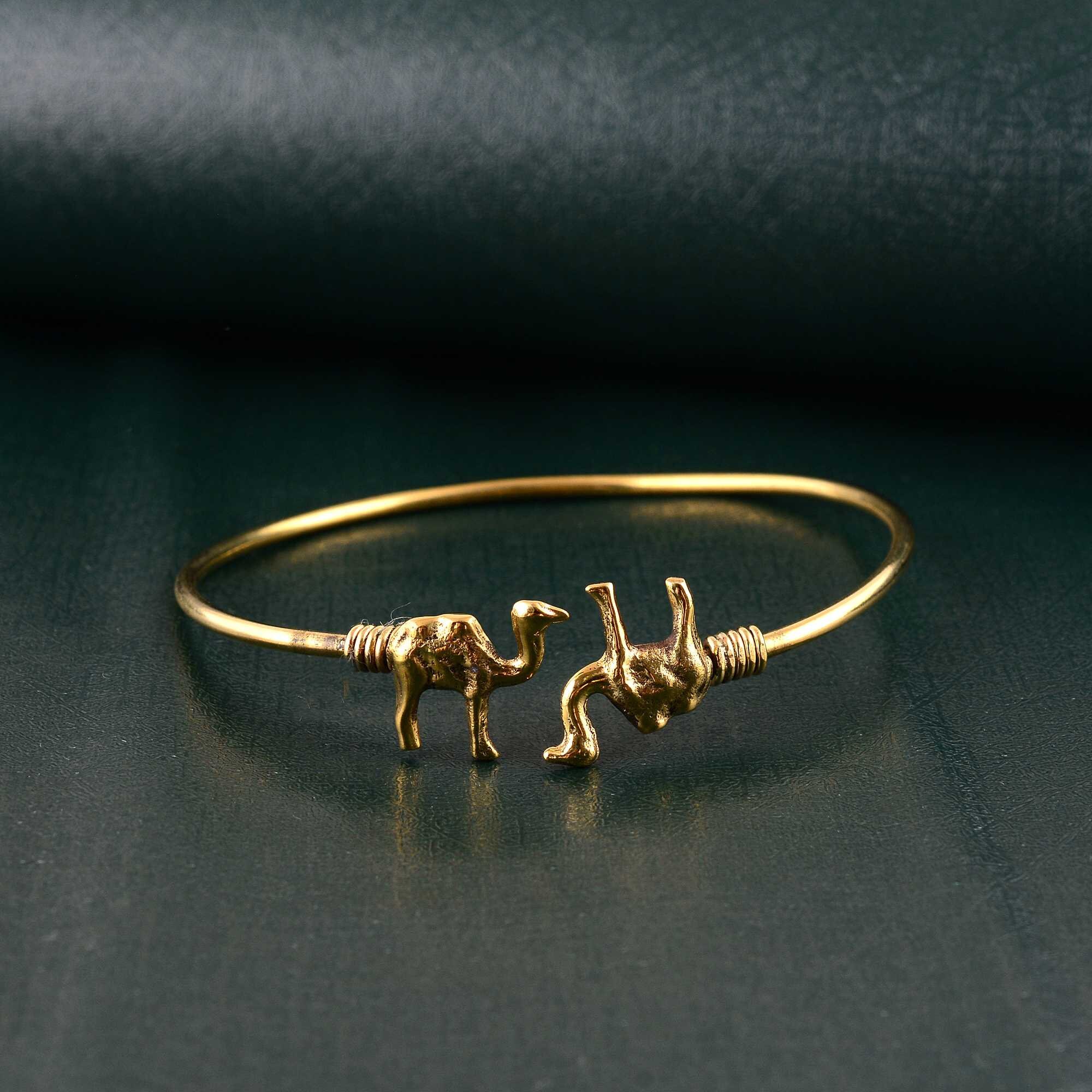 Gold Brass Camel Arm Cuff Bracelet: Animal Charm Bangle
