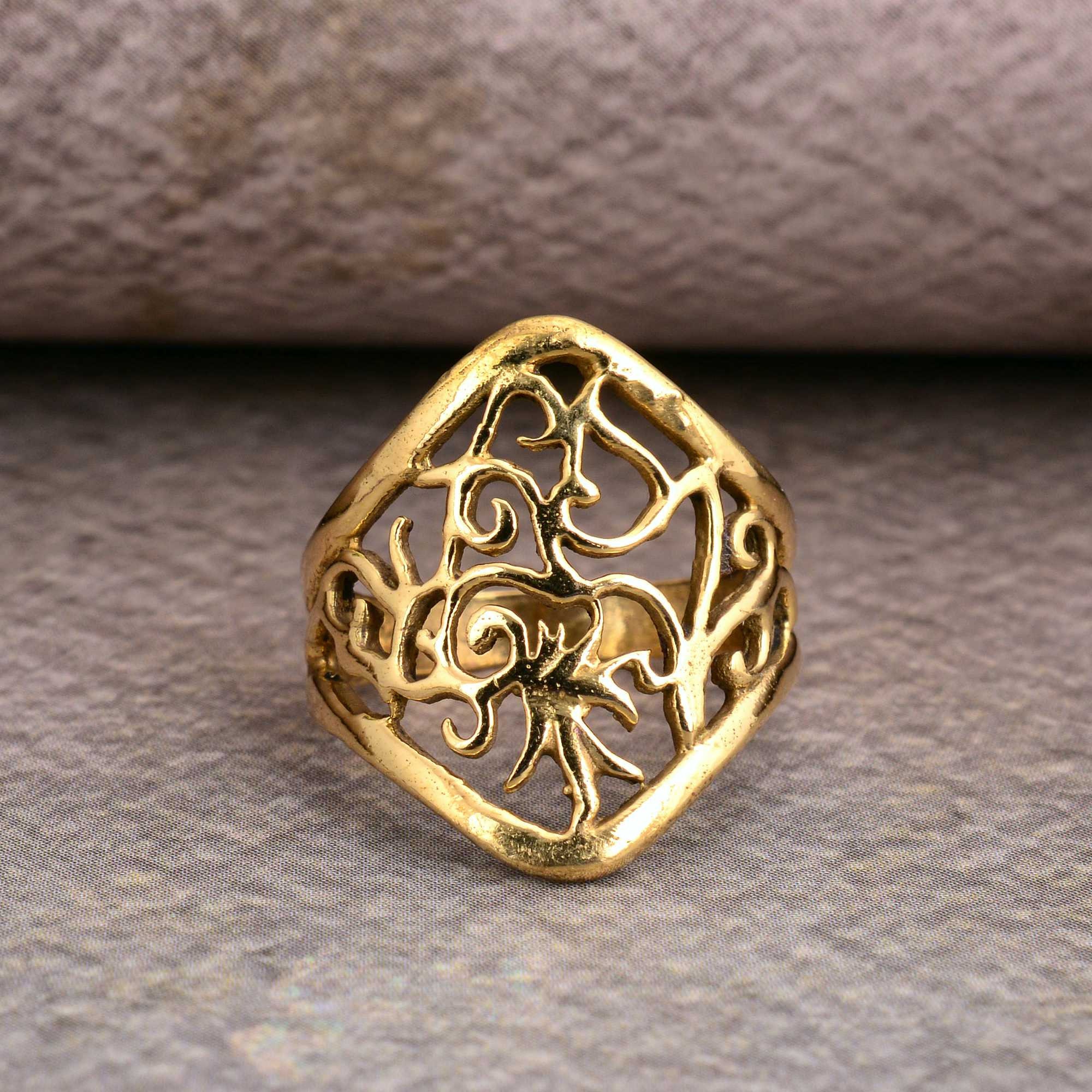 Gold Filigree Ring, Leaf Ring, Chunky Ring, Boho Ring, Statement Ring, Carved Ring, Dainty Ring, Thumb Ring, Vintage Rings for Women