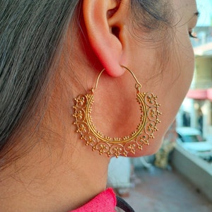Boho Tribal Hoop Earrings, Ethnic, Mandala Minimalist Earrings, Hoop Earrings, Women's Gift, Boho Earrings