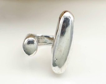Handmade Silver Statement Ring, Organic Modern Minimalist Jewelry, Bold Artistic Ring for Women, Unique Chunky Ring Gift