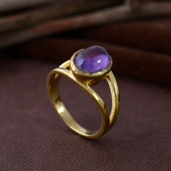 Natural Amethyst Ring, Brass Ring, Gemstone Ring, Amethyst Ring For Women, Boho Hippie Ring, Stone Ring, Mother's Day Gift, Amethyst Ring
