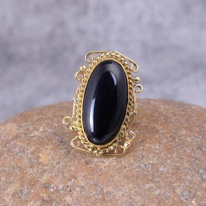 Black Onyx Ring, Handmade Brass Ring, Statement Ring, Oval Black Onyx Designer Ring, December Birthstone, Promise Ring