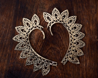 Folha Ear Cuff Jóias Boho Únicas Jóias Boho Latão Braçadeira de Latão Ear Cuff Envoltório de Orelha Braçadeira de Orelha Tribal Ear Cuff Ear Climber Brincos Modernos