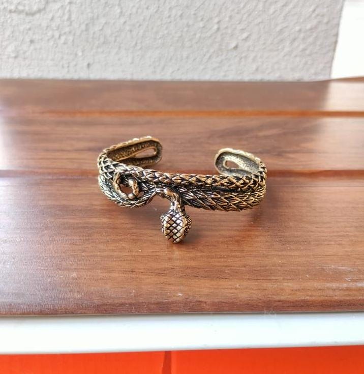 Bracelet Ethnique Style Cobra En Laiton - Occasion - Bijou Fantaisie Bohème Et Voyagent