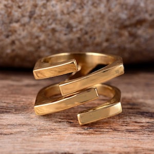 Modern Brass Statement Ring: Geometric Bohemian Gold Ring