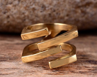 Modern Brass Statement Ring: Geometric Bohemian Gold Ring