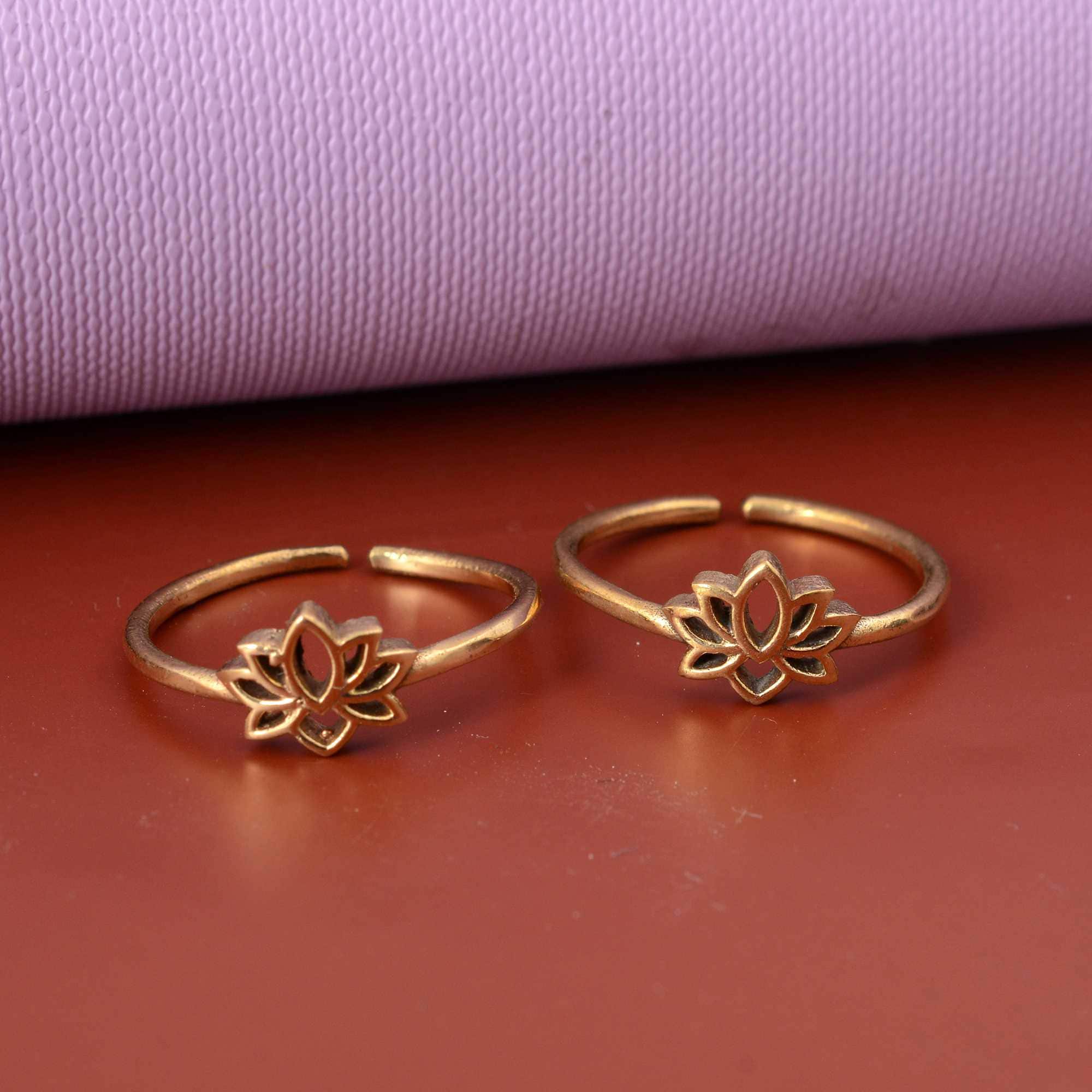 Brass Lotus Flower Toe Ring, Adjustable Indian Foot Jewelry
