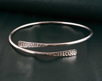 Hammered Brass Upper Arm Cuff: Minimalist Silver Arm Bangle