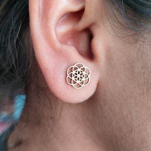 Flower of Life Stud Earrings Gold, Women Gold Earrings