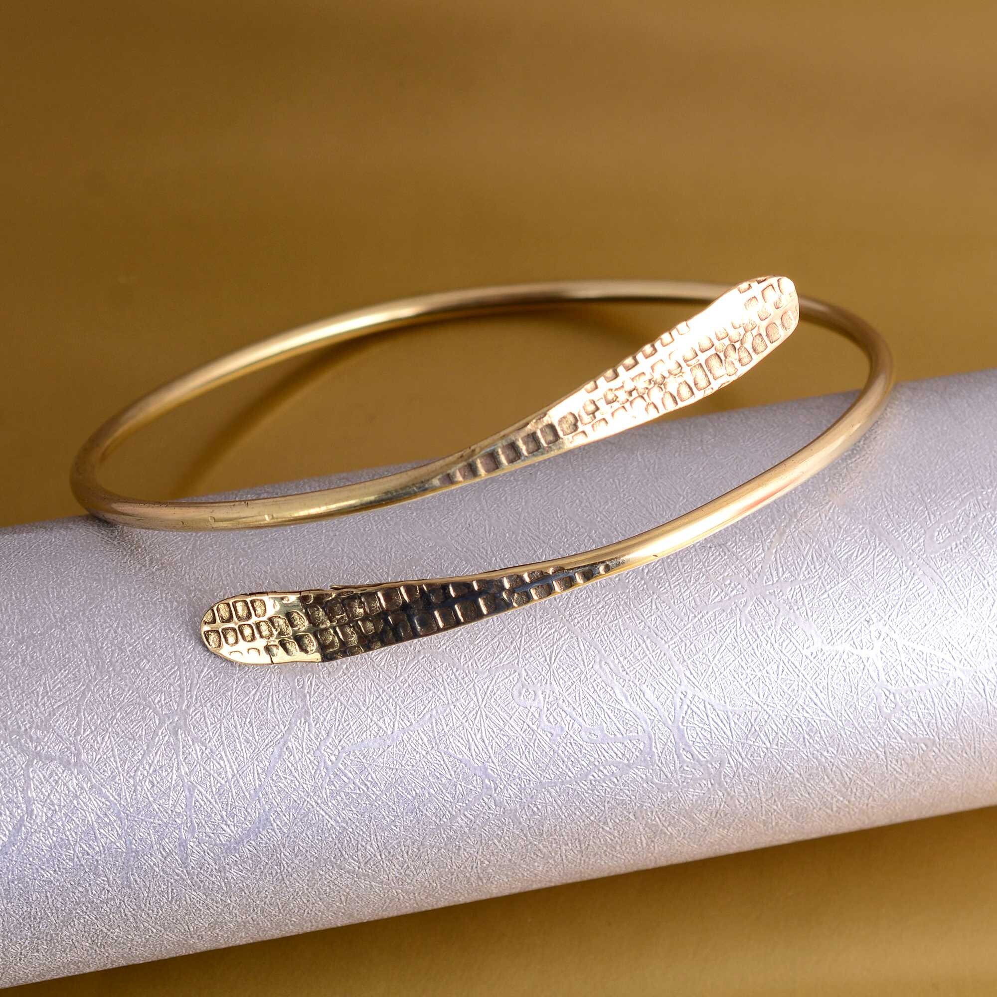 Handmade Hammered Brass Upper Arm Cuff: Minimalist Gold Armlet
