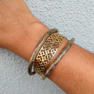 Boho Brass Cuff Bangle Set: Handmade Tribal Bohemian Jewelry