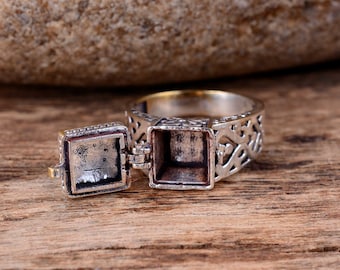 Anillo de veneno secreto, anillo de veneno plateado, anillo de veneno único, anillo de mensaje secreto, joyería, anillo de veneno, artículo de regalo, anillo de caja de píldoras
