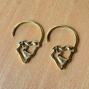 Gold Brass Skull Earweights, Ear Weights, Gold Ear Hangers for Stretched Ears, Skull Earrings