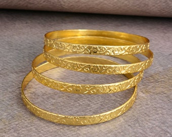 18K Gold Filled Bangles: Thin Stackable Brass Bangle Set