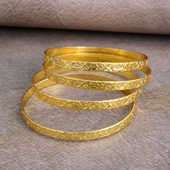 18K Gold Filled Bangles: Thin Stackable Brass Bangle Set - Etsy