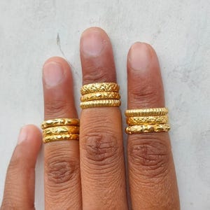 18K Gold Stacking Rings, Above the Knuckle Rings, Gold Plated Midi Rings, Hammered Band Midi Rings, Shiny Thin Rings, Indian Jewelry