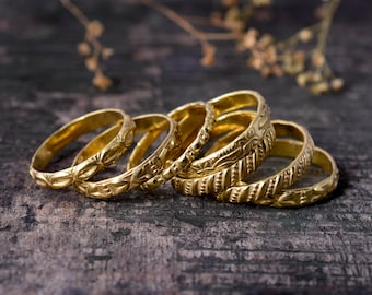 14k Gold Filled Stackable Rings: Hammered Brass Bands