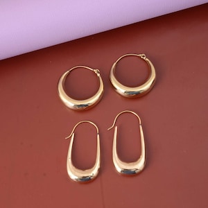 Chunky Brass Hoop Earrings: Gold Dome, Elegant Style