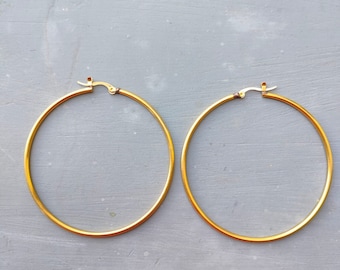 Cyber Sale, Gold Large Hoop Earrings, Big Hoop Earrings, Brass Hoop Earrings, Minimalist Earrings, Boho Earrings