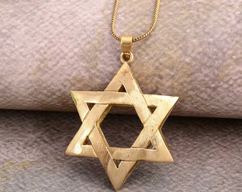 Star of David Necklace, Magen David, Gold Star of David Necklace, Brass Magen David Pendant, Evil Eye Necklace, Gift For Her