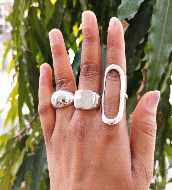 925 Sterling Silver Dome Signet Ring, Chunky Oval Statement