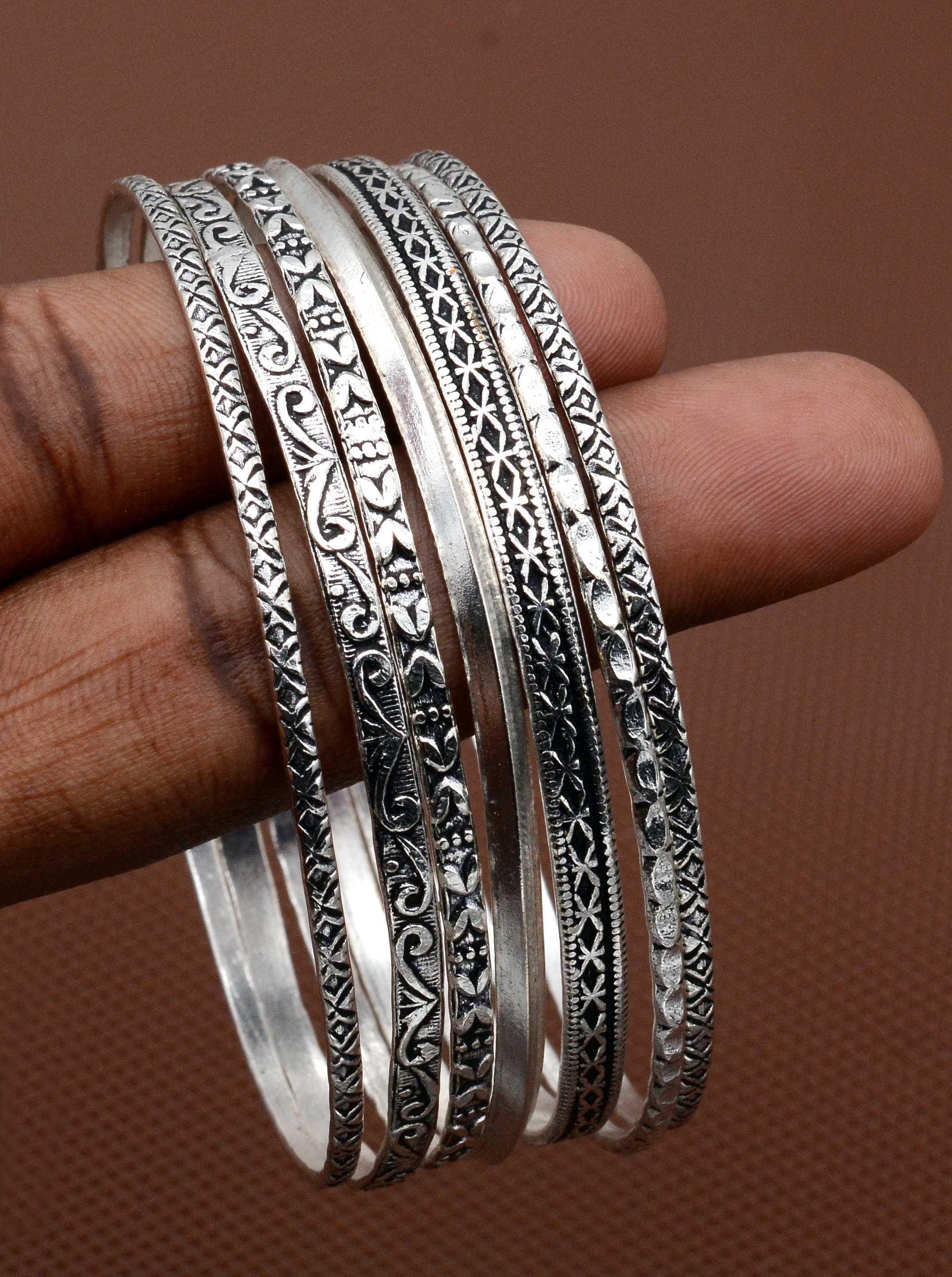 Silver Plated Indian Bangles: Boho Stacking Bracelets - Etsy