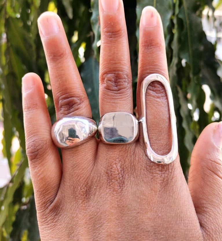 Dome Ring, Signet Ring, Oval Ring, Sterling Silver Plated Chunky