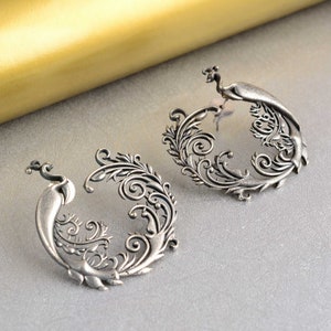 Silver Plated Peacock Stud Earring, Brass Earrings, Vintage Earrings, Indian Jewelry, Ethnic Earrings, Gift For Her, Handmade Earrings