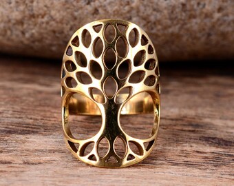 Handmade Brass Tree of Life Ring: Nature Inspired Boho Jewelry